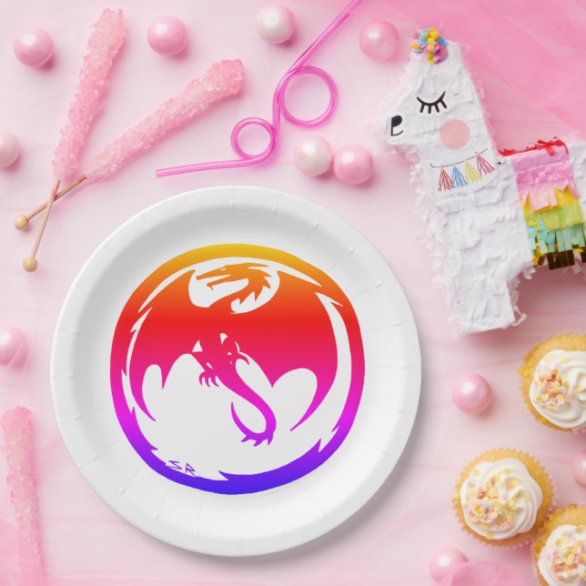 Neon Dragon white large paper plates (Party)