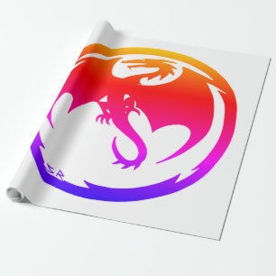 Neon Dragon white matte wrapping paper large