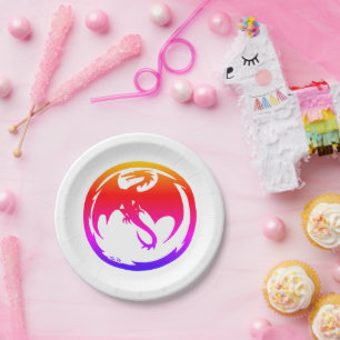 Neon Dragon white paper plates