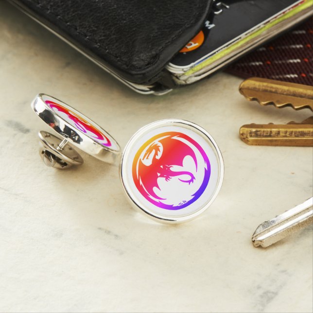 Neon Dragon white silver plated lapel pin (In Situ)