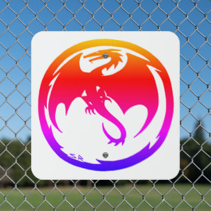 Neon Dragon white square metal sign