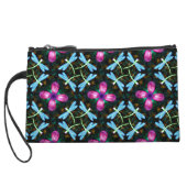 Neon Dragonflies Pink Flower Black Shimmer Pattern Wristlet (Back)