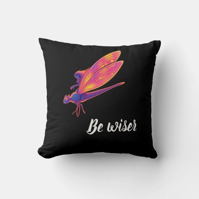 Neon Dragonfly – Aesthetic Nature Transforma Throw Pillow (Front)