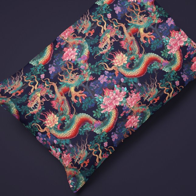 Neon Dragons and Flowers Pillow Case (Creator Uploaded)