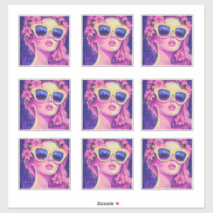 Neon Dream Girl with Floral Sunglasses Sticker