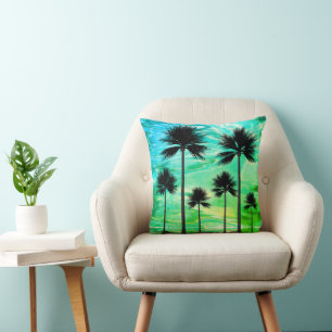Neon Dream Palm Trees Throw Pillow
