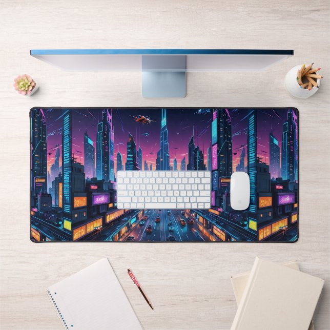 Neon Dreams: A Futuristic Cityscape Desk Mat (Office 1)