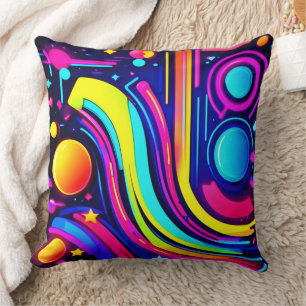 Neon Dreams: A Psychedelic Digital Odyssey Throw Pillow