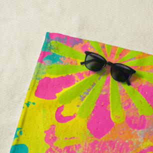 Neon Dreams Abstract Beach Towel