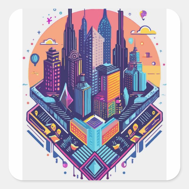 Neon Dreams: Abstract Cyberpunk Worlds Square Sticker (Front)
