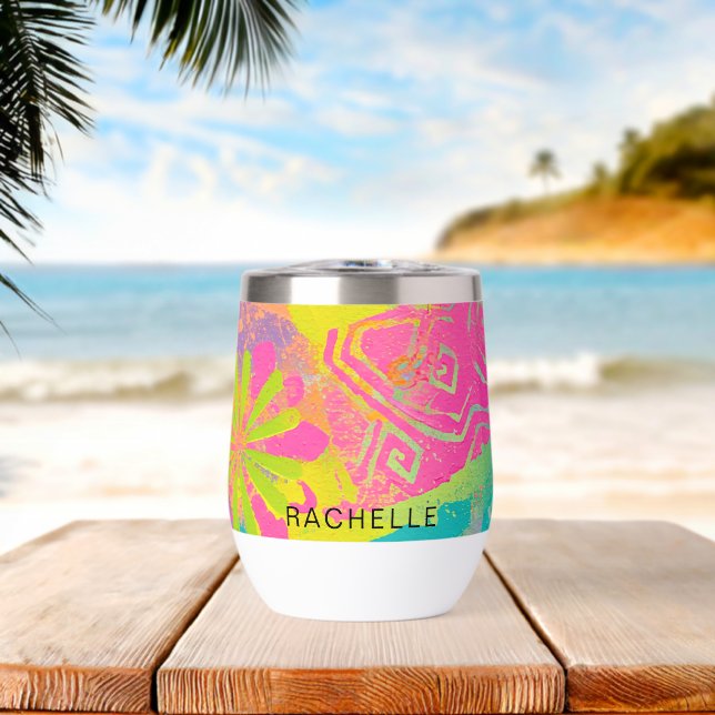 Neon Dreams Abstract Thermal Wine Tumbler (Beach (Rotated))