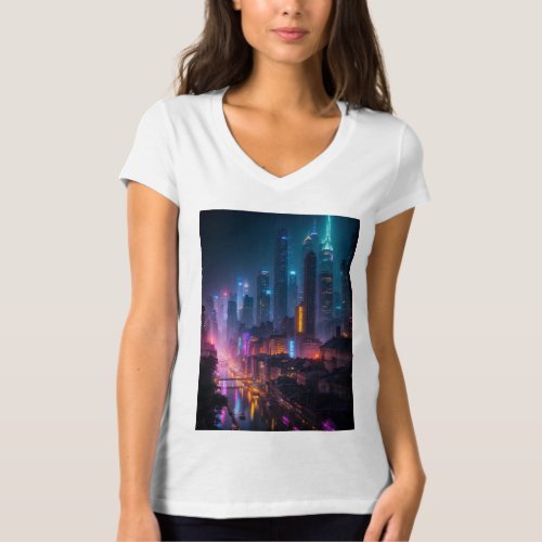 Neon Dreams Futuristic Metropolis Girls T_Shirt