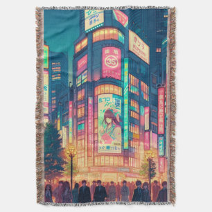 Neon Dreams of Shibuya Throw Blanket