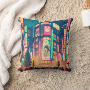 Neon Dreams of Shibuya Throw Pillow
