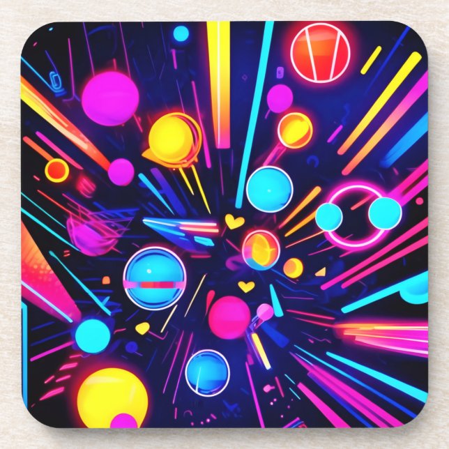 Neon Dreams - Psychedelic Shapes & Colors Beverage Coaster (Front)