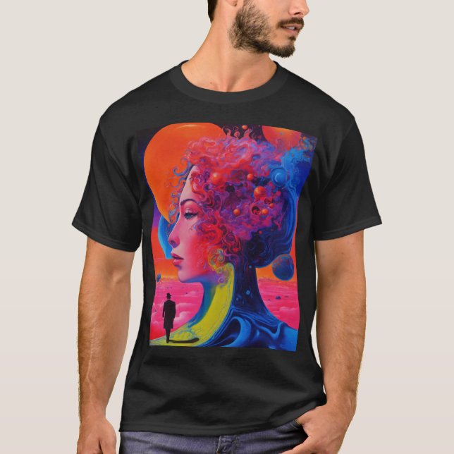 Neon Dreams: Surreal Dali Universe Art T-Shirt (Front)