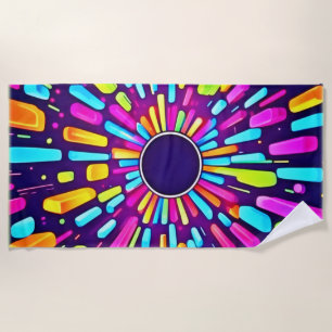 Neon Dreamscape: A Psychedelic Journey Beach Towel