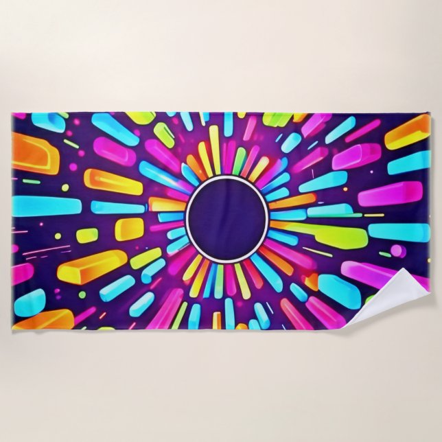 Neon Dreamscape: A Psychedelic Journey Beach Towel (Front)