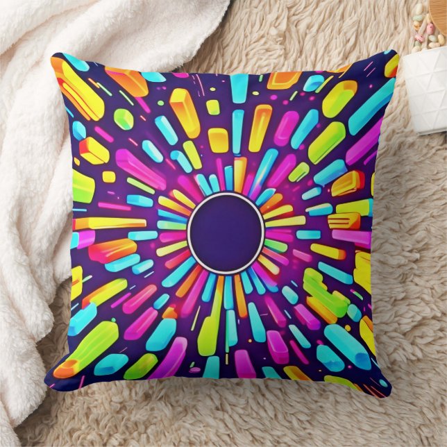 Neon Dreamscape: A Psychedelic Journey Throw Pillow (Blanket)