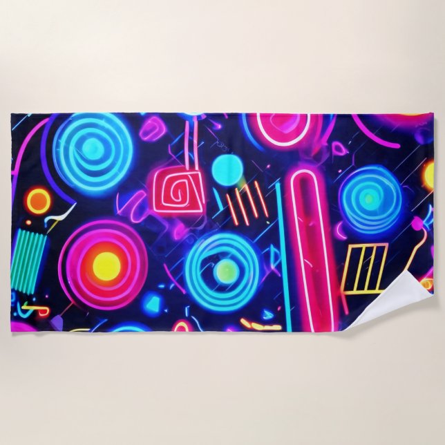 Neon Dreamscape: A Vibrant Abstract Art Beach Towel (Front)