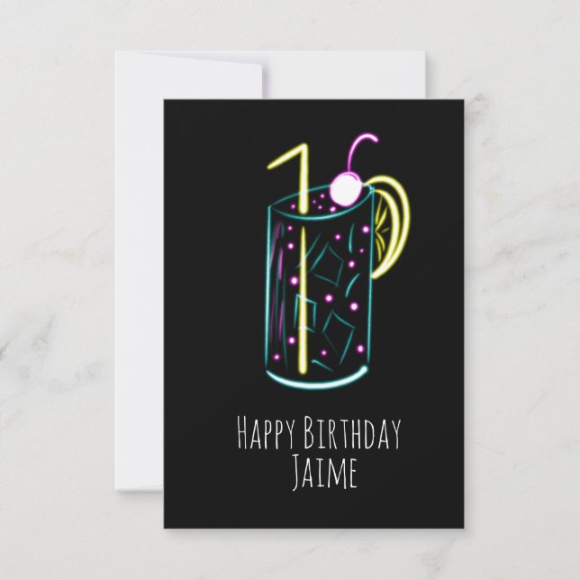 Neon Drink Birthday Party Black Card (Front)