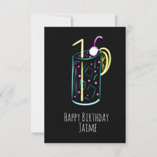 Neon Drink Birthday Party Black Card