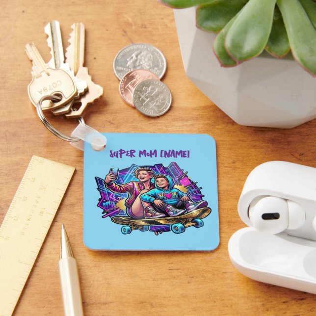 Neon Drive Keychain: Mother & Son Skate Gift Keychain (Desk)