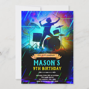 Neon drum birthday party Invitation
