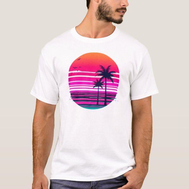 Neon Dusk – 90s VHS Vaporwave Sunset T-Shirt (Front)