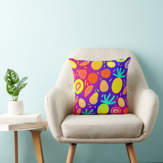 Neon Dynamic Fruit Pattern Art Throw Pillow