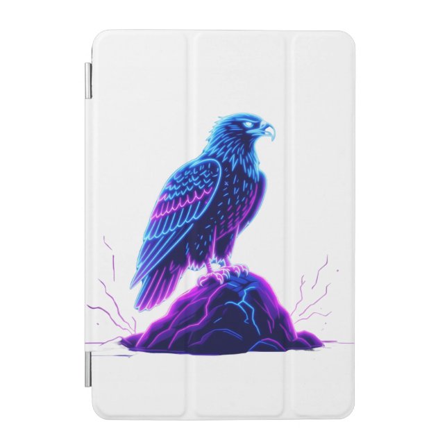 Neon Eagle on Glowing Rock – Cyberpunk Style iPad Mini Cover (Front)