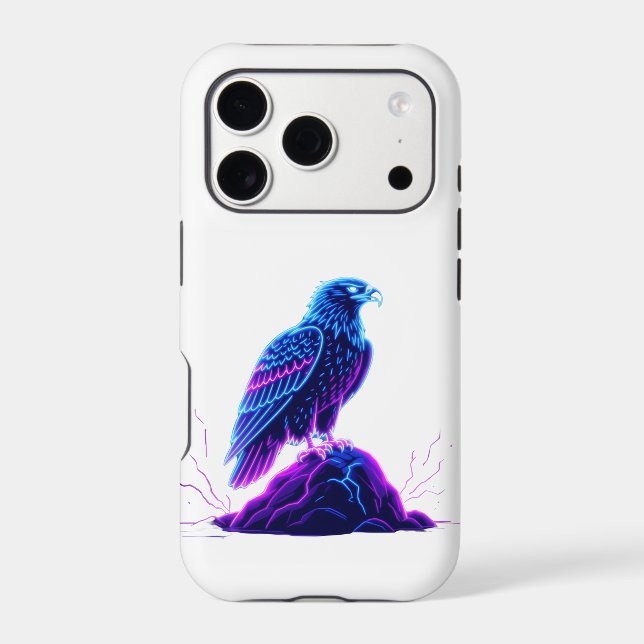 Neon Eagle on Glowing Rock – Cyberpunk Style iPhone Case (Back)