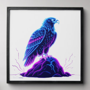 Neon Eagle on Glowing Rock – Cyberpunk Style Peel And Stick Photo Tile