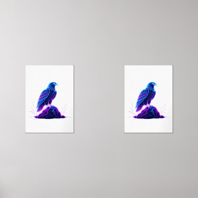 Neon Eagle on Glowing Rock – Cyberpunk Style Wall Art Sets (Front)