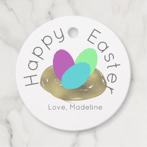 Neon Easter Eggs Faux Gold Nest Favor Tags