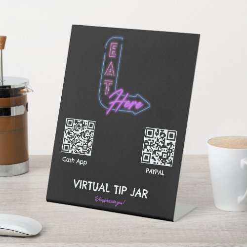 Neon Eat Here Virtual Tip Jar Tabletop Sign