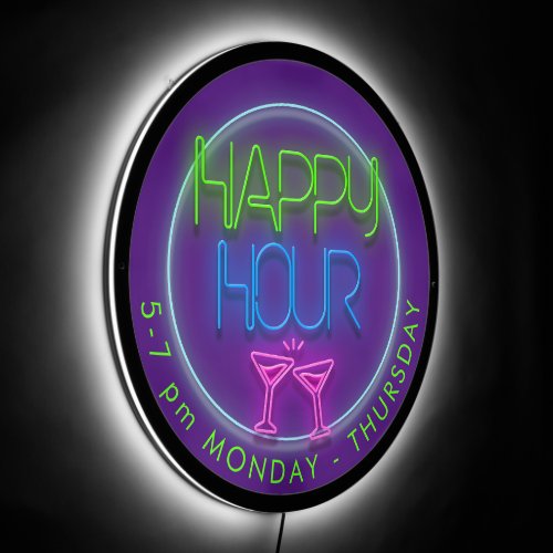 Neon Effect Bar Happy Hour Green Blue Pink Purple LED Sign