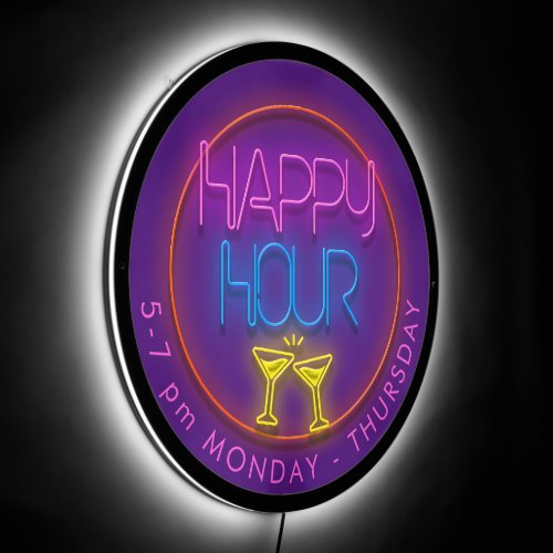 Neon Effect Bar Happy Hour Pink Blue Yellow Orange LED Sign