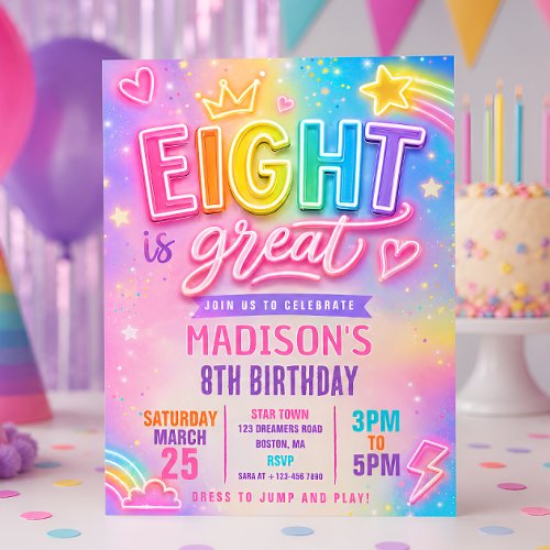 Neon Eight Is Great Birthday Invitation