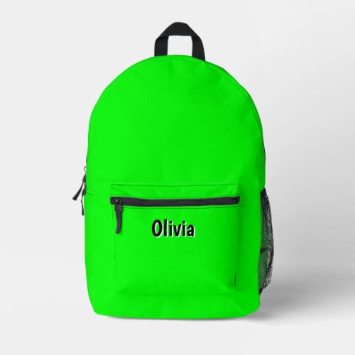 Neon Electric Green  Black 3D Personalized Name  Printed Backpack