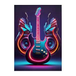 Neon electric guitar design acrylic print