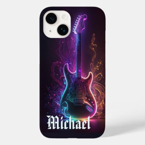 Neon Electric Guitar Music Personalized Name Case_Mate iPhone 14 Case