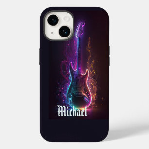 Neon Electric Guitar Music Personalized Name iPhone 14 Case
