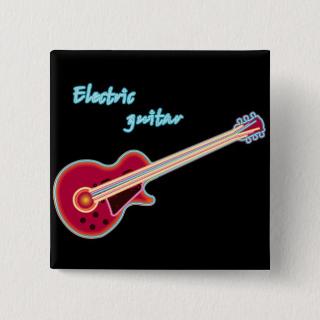 Neon Electric Guitar Retro 80s Rock Music Button (Front)