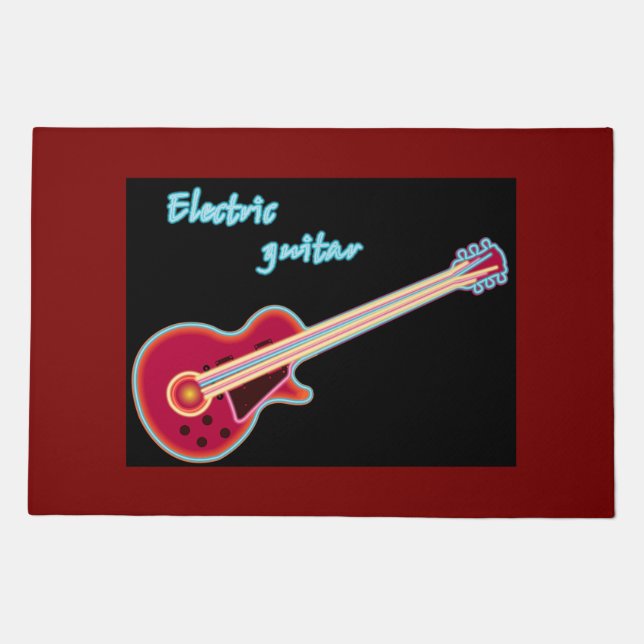 Neon Electric Guitar Retro 80s Rock Music Doormat (Front)