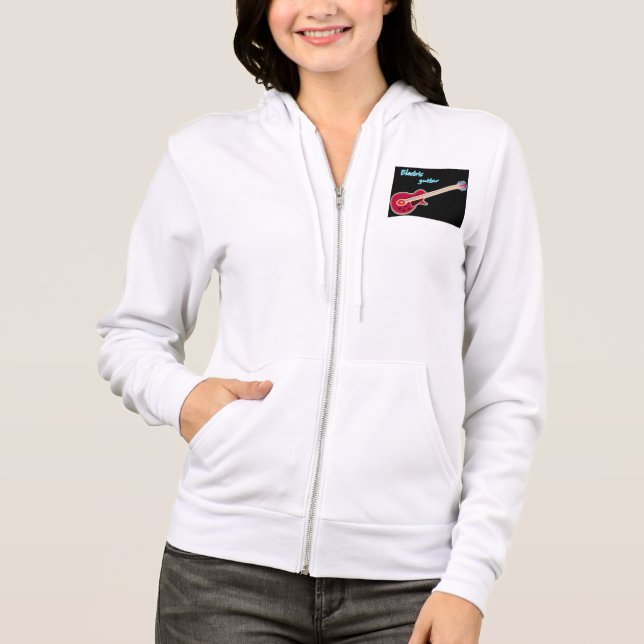 Neon Electric Guitar Retro 80s Rock Music Hoodie (Front)