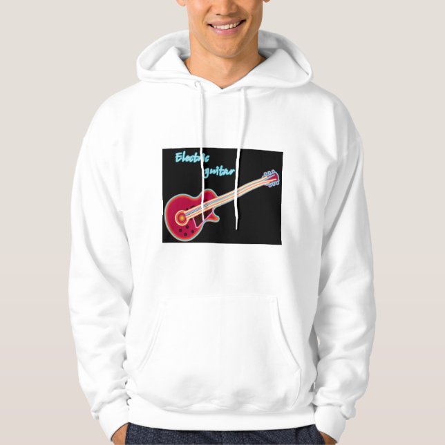 Neon Electric Guitar Retro 80s Rock Music Hoodie (Front)