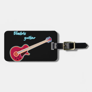 Neon Electric Guitar Retro 80s Rock Music Luggage Tag