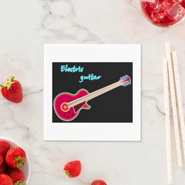 Neon Electric Guitar Retro 80s Rock Music Napkins (Creator Uploaded)