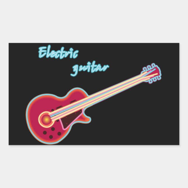 Neon Electric Guitar Retro 80s Rock Music Rectangular Sticker (Front)